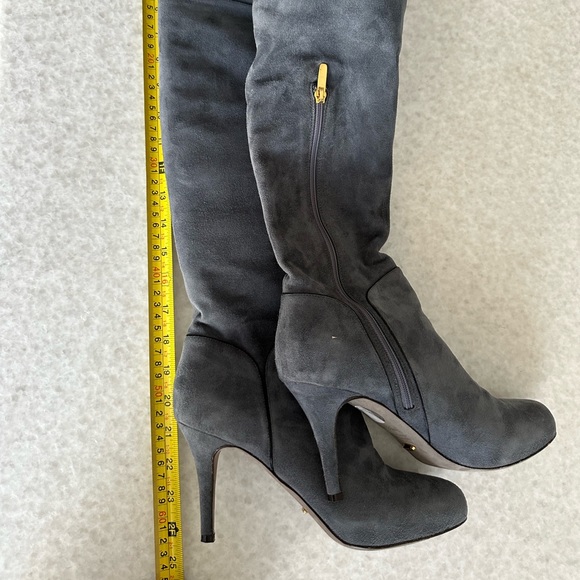 SERGIO ROSSI BOTFORT WOMEN TALL 👢 BOOTS SUEDE LEATHER GREY SIZE38 - Picture 2 of 13